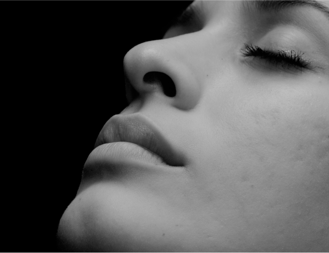 Close-up of a face in black and white