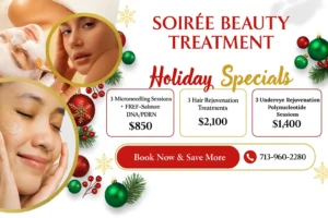 Holiday beauty offers at Soirée Aesthetics featuring glowing skin and rejuvenated appearance
