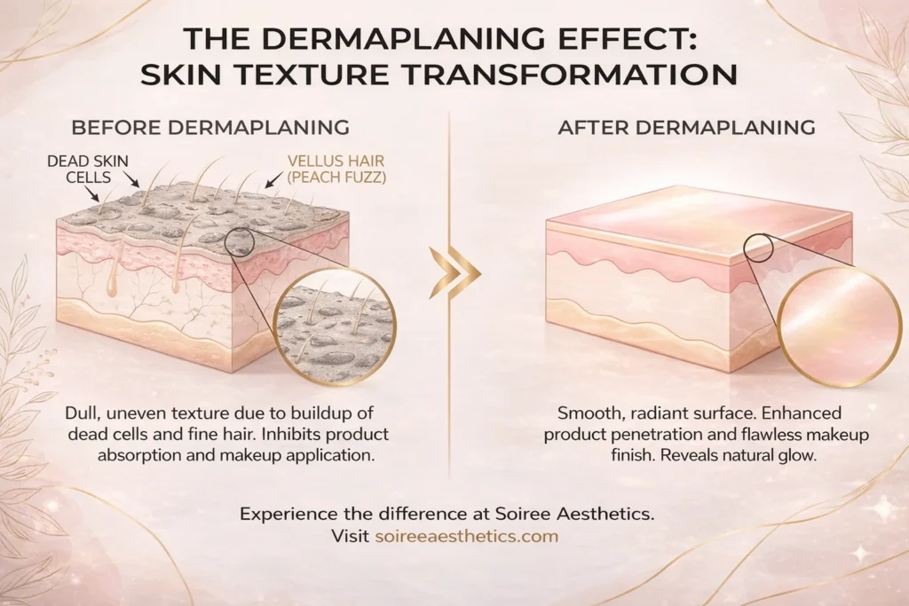 Skin texture comparison illustrating dermaplaning benefits and smoother results