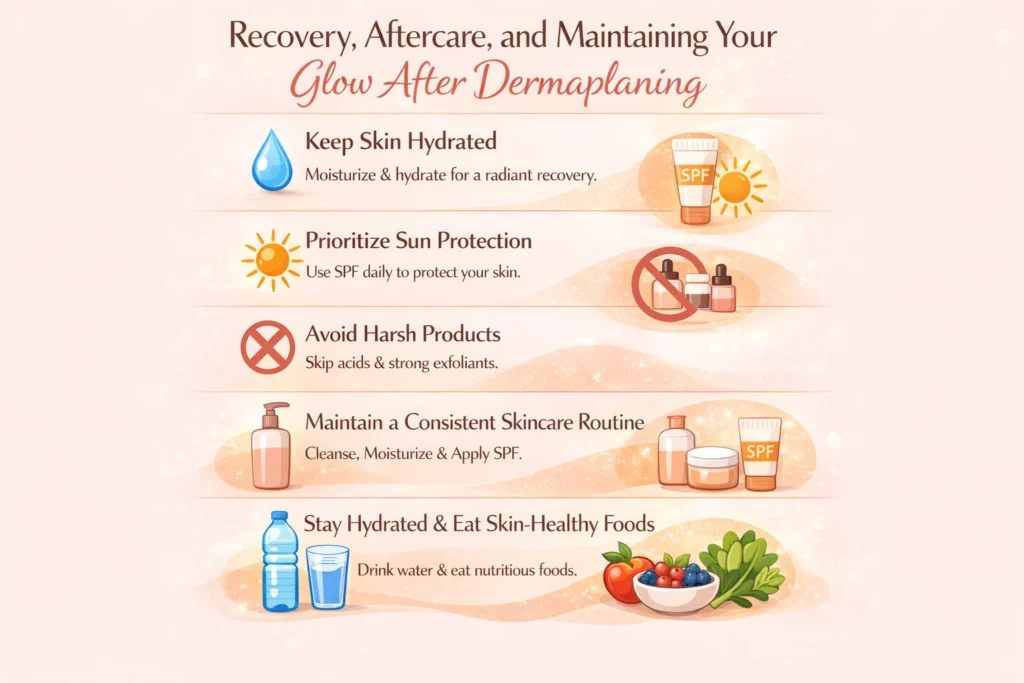 Illustrated guide to dermaplaning recovery and skincare maintenance