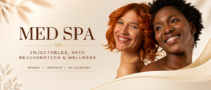 Luxury med spa banner featuring skincare, injectables and wellness services